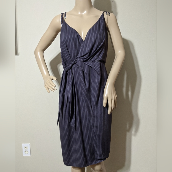 StyleStalker Odysseus Wrap Midi Pinstripe Dress Sm - Picture 3 of 9